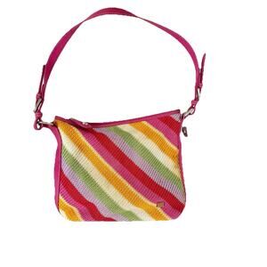 The SAK Rainbow Stripe Malboro Pink Shoulder Bag Crochet Purse